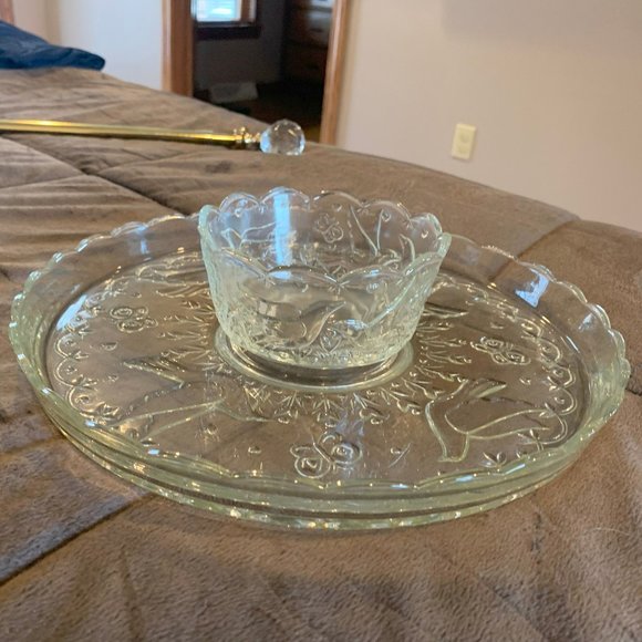 VINTAGE COLONY CRAFTS CRYSTAL GARDEN 2 PIECE CHIP & DIP, NEW IN BOX - Picture 2 of 3